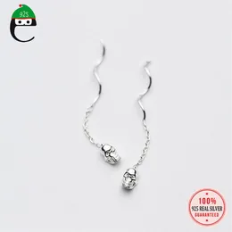 ElfoPlataSi 100% 925 Real Sterling Silver Stud Earrings Little Skeleton Skull 4cm Linked Drop Stick Girls Friends Gift XY813255B