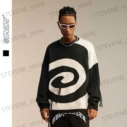 Men's Sweaters Vintage Vortex Sweater Men Casual Color Matching Print Harajuku Retro Loose Couple Knitted Jumper High Street Women Pullover New T231214