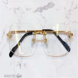 Óculos ópticos com design de moda totalmente novo 0141 retrô de metal sem aro lente transparente estilo comercial retrô clássico transparente gl156P