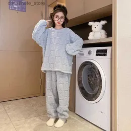 Pijamas de inverno crianças menina loungewear 2 peças terno mais veludo engrossar adolescente menina à prova de vento quente pijamas meninas casa wear 5-14 anos r231214