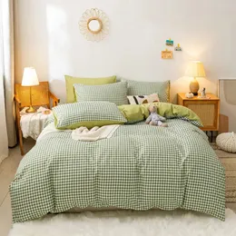 Conjuntos de cama Conjuntos de edredão Full Green Lattice Folhas de Luxo Único Ins Vento Cobre Simples King Size Set Roupa de Cama 231214