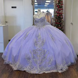 Блестящее лавандовое платье Quinceanera 2024, бальное платье с аппликациями, кружево, расшитое бисером и пайетками, пышная юбка, милое платье 16, Vestidos 15 de