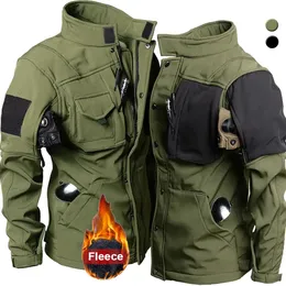 Jaquetas masculinas Jaqueta de motocicleta militar Homens andando ao ar livre Casacos de inverno Tático Multipocket Soft Shell Impermeável À Prova de Vento Quente Pele de Tubarão 231214