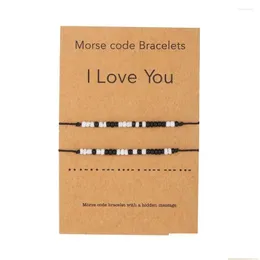 Boncuklu Strand seni seviyorum Morse Kod Bilek Beyaz Siyah Tohum Boncuklar Çiftler Kadınlar için bilezik eşleşen erkekler sevgililer ayarlanabilir ip otcv4