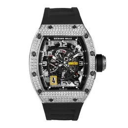 Richardmiler Luxury Watch Mens 기계식 시계 크로노 그래프 Richardmiler RM030 18K White Gold Diamond Bezel Skeleton Dial 50 mm 자동 기계적 남성 W