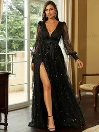 Kentsel Seksi Elbiseler 2023 Yeni Uzun Kollu Tassel Sequins Prom Elbise Gece Elbise Kadınlar T231214