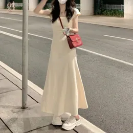 Party Kleider Einfache Quadratische Kragen Schlanke Taille Stricken Slip Kleid Frauen Sommer 2023 Elegante Süße Vestidos Koreanische Chic Casual Robe femme