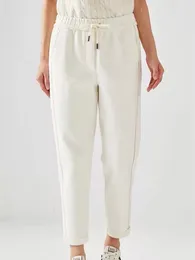 Женские брюки, осень-зима, расшитая по бокам цепочка из бисера, редис, эластичная резинка на талии, однотонный, универсальный, длиной до щиколотки