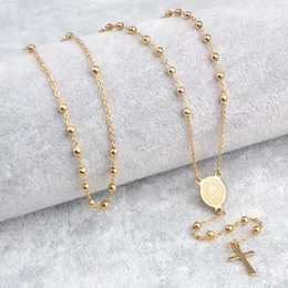 Pendant Necklaces Virgin Mary St Benedict Catholic Prayers 14k Yellow Gold Women Religious Long Rosary Necklace 2024 new