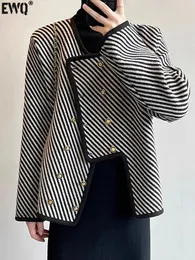 Damenjacken EWQ Diagonaler Streifen O-Ausschnitt Pullover Zweireiher Mantel Unregelmäßige Strickjacke verdicken Herbst Winter 16U6269 231214
