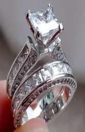 2 teile/los Silber Doppel Große Ringe Set Engagement für Frau Männer Zirkonia Ring Weibliche Damen Liebhaber Party Hochzeit Schmuck7567392