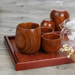 Tumblers Classical Nature Solid Wood Cup 수제 나무 배럴 모양 맥주 머그 찻잔을위한 휴대용 음주