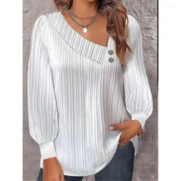 Kvinnors blusar Elegant långärmad skjorta 2023 Autumn Fashion Simple Button Diagonal Collar Solid Top S-2XL