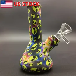 4.7 inch Silicone Hookah Smoking Water Pipe Alien Printed Bong Bubbler W/ Bowl