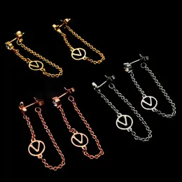 Toppkvalitet Mässing Women Designer Studs Luxury Asymmetric Single Diamond Chain 3 Color Copper Earrings Classic Vintage for Women Wedding Party Gifts