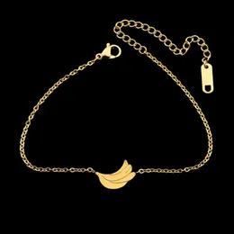 Whole 10pcs lot Stainless Steel Minimal Banana Bracelets For Women Kids Jewelry Gold Color Dainty Fruit Armbandjes Dames Link 2156