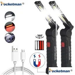 Ficklampor facklampor ficklampor facklor 15000 lm tra ljust arbete ljus cob led magnet 5 lägen USB -laddningsbar fackla lampvattentät dh62s