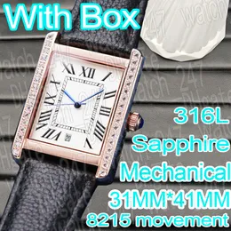 Luxuriöse Herrenuhr, Designer-Datum, mechanische Uhr, Diamanten, automatisches 8215-Uhrwerk, Saphir-316L-Edelstahl, wasserdichte Superclone-Quadratuhr