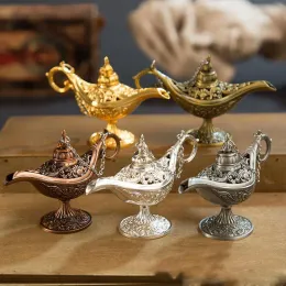 Excellent Fairy Tale Aladdin Magic Lamp Incense Burner Vintage Retro Tea Pot Genie Lamp Aroma Stone Home Ornament Metal Craft ZZ
