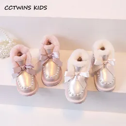 Boots Girls Snow 2023 Inverno Bambini per bambini Principessa Brand Fashion Chelsea Ankle Children Caldo Purls Pearls Bowtie Pink Shoes 231213