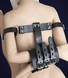 SM PU deri esaret bilek manşetleri kol bağlayıcı armbinder kolları sırt aksesuarlarının arkasında tutar.
