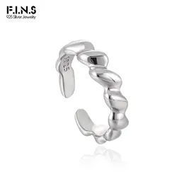 Wedding Rings F.I.N.S Simple Geometric Irregular Wave Pure S925 Sterling Silver Ring Smooth Opening Resizable Plain Finger Fine Jewelry Gift 231214