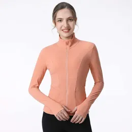 Lu Align T-shirt da yoga da donna Lu Giacca da yoga da donna Cappotto con cerniera intera con fori per i pollici Top corto a maniche lunghe slim Camicie da palestra Fitness Sport Limoni LL Esercizio