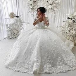 Oszałamiający Bryket 2024 Seksowne V- Kreatyka szyi super błyszcząca suknia balowa suknia ślubna wspaniałe aplikacje Krzyki Kwiat długie rękawy księżniczka suknia ślubna