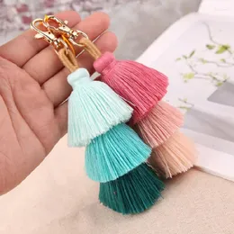 Anahtarlıklar sevimli el yapımı katmanlı püskül anahtarlık bohem gradyan renkleri kadınlar için anahtar zincirler moda renkli çanta kolye hediye arkadaş