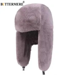 BUTTERMERE Fur Caps Women Bomber Hats Pink Winter Hat Russian Female Thicker Warm Solid Soft Windproof Ear Flap Ushanka Hat 2010191812059