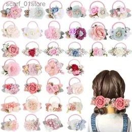 Headwear Acessórios de cabelo Elásticos Flor Faixas de Cabelo para Meninas Suportes de Rabo de Cavalo Crianças Floral Laço de Cabelo Bebê Pérolas Haiand Headwear Acessórios de Cabelo de BorrachaL231214