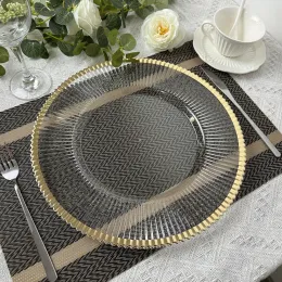 50 PCS Charger Plates Clear Plastic Tray Round Plates With Gold Rim 13 Inches Acrylic Decorative Service Plate For Table Setting