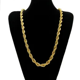 Cadena de cuerda de 10 mm de espesor y 76 cm de largo, collar pesado de hip hop chapado en oro de 24 quilates para hombres 250s