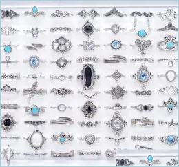 Klusterringar bk 100 st partier bohemia crystal vintage ringar blandar storlek antik sier etniska kvinnor mode charm smycken gåvor finger a6462399