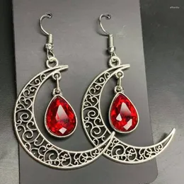 Dangle Küpeler Gotik Kırmızı Renk Kristal Ay Kadınlar İçin Romantik Karanlık Cadı Vintage Takı Minimal Pagan Faz Cadı Tanrıça Hediyeleri