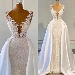 Arabic Dubai Wedding Dresses 2024 Appliques Lace V-Neck Sleeveless Bridal Gowns Church Train Vestidos De Novia Yd003 328 328