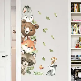 Adesivos de parede de animais amigáveis dos desenhos animados para quarto de crianças animais da floresta urso coelho aquarela decoração de quarto de bebê decalques de parede