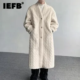 Men's Fur Faux Fur IEFB Fashion Men's Long Fur Coat Threedimensional Fried Dough Twists Bathrobe Style Mink Suede Autumn Outwear 9C3602 231213