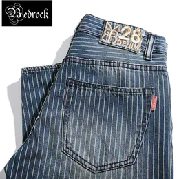 Herrbyxor mbbcar 13,5 oz vintage råa denim byxor blå randiga byxor för män hantverk tvättade lastbyxor retro amekaji blyertsbyxor 749 231213