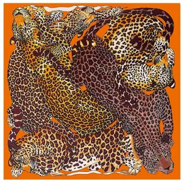 Scarves POBING Silk Scarf Women Large Shawls Leopard Print Square Bandana Luxury NecKerchief Muslim Hijab Scarf Female Foulards 130CM 231214