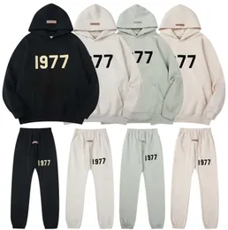 Esstenials 1977 Hoodies Egg Mens Sweatshirts Gray Black Hoodie Iron Womens Pullovers Tracksuits Overdimased Jumpers Streetwear Hoody Ladys tröja Highend Pants RR RR