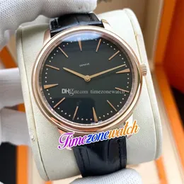 40mm Patrimony 81180 000R-9162 Miyota 8215 orologio automatico da uomo 81180 quadrante nero cassa in oro rosa cinturino in pelle orologi Timezonewatc2728