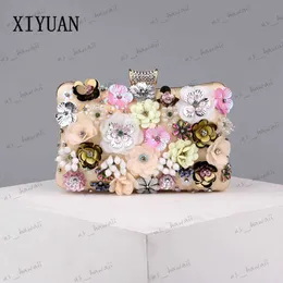 Abendtaschen XIYUAN Dame Rosa/Blaue Blume Stickerei Clutch Bag Weibliche Abendessen Floral Clutches Damen Bankett Handtasche Hochzeit Handtaschen T231214