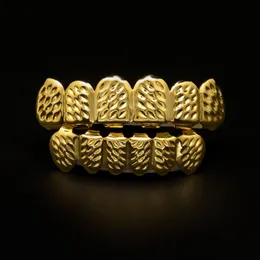 Bio Kupfer 18K vergoldet Hip Hop Bling Schmuck Zähne Grillz Caps Oben Unten Golden Grill Set Zahn Sockel Hallowmas Party Prop271t