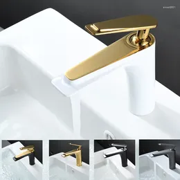 Grifos de lavabo de baño, lavabo de cobre dorado de lujo y grifo frío, lavado de manos creativo para el hogar