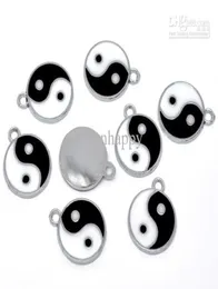 100 peças pingentes de charme prata esmalte Yin Yang 25x20mm017532689