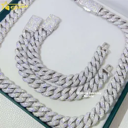 High-end Bling Sparkle Hip Hop Necklace Armband 15mm Silver Iced Out VVS1 Moissanite Cuban Link Chain