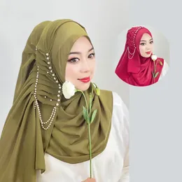 Bandanas Durag Muslim Hijab mit Perlen und Quasten, einfarbig, Hijab, arabischer Hijab, Damen-Hijab, glänzend, weich, leicht zu tragen, Hijab, türkischer Kopfwickelschal 231214