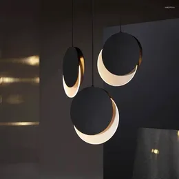 Lâmpadas pendentes Nordic Star Moon LED Chandelier Modern Creative Home Sala de estar Quarto Eclipse Art Minimalista Pendurado Lustre Luzes