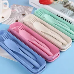 Dinnerware Sets 4pcs Cutlery Wheat Straw Portable Spoon Fork Chopsticks Tableware Travel Kitchen Accessories Universal